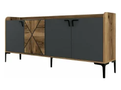 Aparador Dilici, Buffet de sala de estar, Madia de sala de estar, Despensa de cozinha, 180x35h78 cm, Nogueira e Antracite^Dmora New