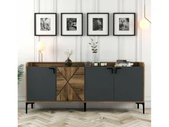 Aparador Dilici, Buffet de sala de estar, Madia de sala de estar, Despensa de cozinha, 180x35h78 cm, Nogueira e Antracite^Dmora New