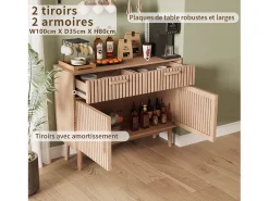 Aparador em Madeira Maciça com 2 Gavetas e 2 Portas – Design Nórdico, 100x35x80cm, Cor Natural^ Clearance