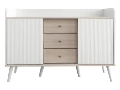 Aparador moderno com 2 portas 3 gavetas - prateleira de armazenamento - grão requintado - cores e bege*Merax Outlet