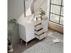 Aparador moderno com 2 portas 3 gavetas - prateleira de armazenamento - grão requintado - cores e bege*Merax Outlet