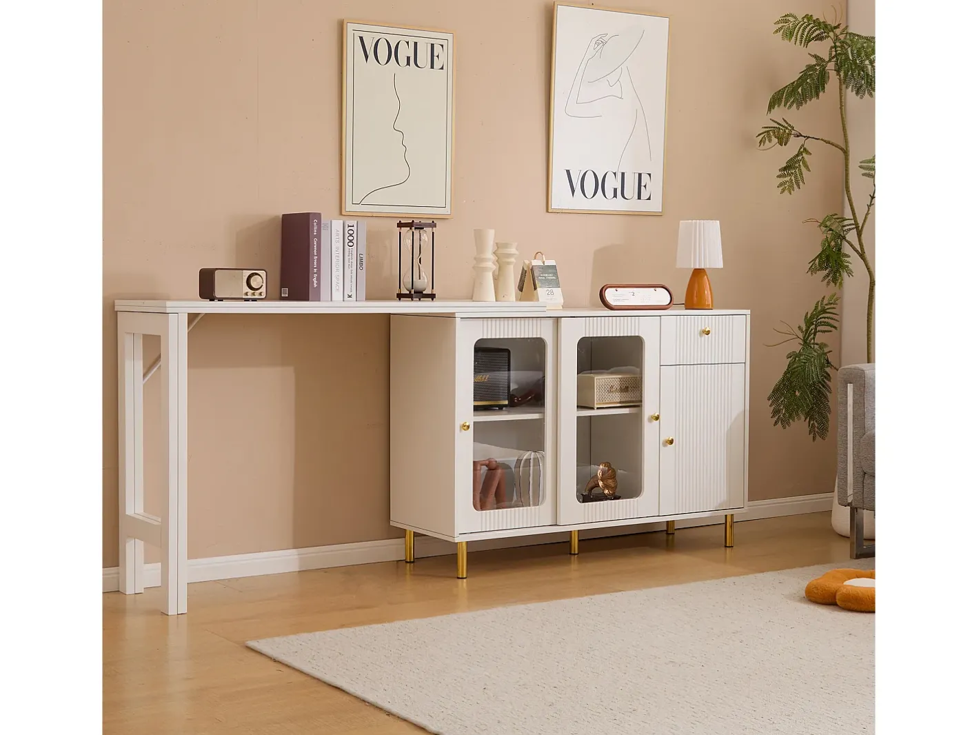 Aparador moderno com tampo giratório retrátil - arrumação diversa - MDF -^ModernLuxe Online