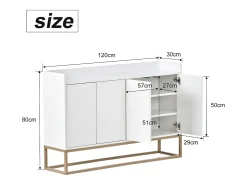 Aparador Moderno Minimalista 120cm com 4 Portas, Estrutura em Metal e Prateleiras Ajustáveis – e Dourado* Sale