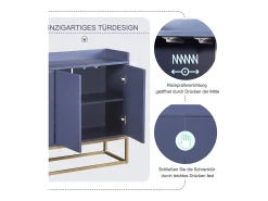 Aparador Moderno Minimalista 120cm com 4 Portas, Estrutura em Metal e Prateleiras Ajustáveis – Azul e Dourado^ Clearance
