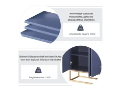 Aparador Moderno Minimalista 120cm com 4 Portas, Estrutura em Metal e Prateleiras Ajustáveis – Azul e Dourado^ Clearance