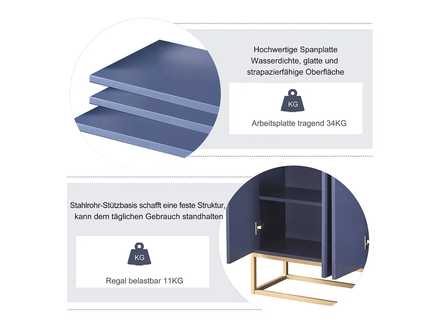 Aparador Moderno Minimalista 120cm com 4 Portas, Estrutura em Metal e Prateleiras Ajustáveis – Azul e Dourado^ Clearance