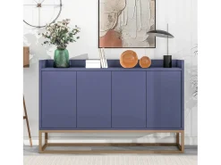 Aparador Moderno Minimalista 120cm com 4 Portas, Estrutura em Metal e Prateleiras Ajustáveis – Azul e Dourado^ Clearance