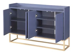 Aparador Moderno Minimalista 120cm com 4 Portas, Estrutura em Metal e Prateleiras Ajustáveis – Azul e Dourado^ Clearance