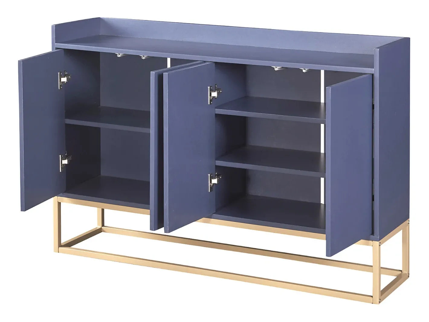 Aparador Moderno Minimalista 120cm com 4 Portas, Estrutura em Metal e Prateleiras Ajustáveis – Azul e Dourado^ Clearance