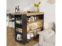 Aparador、Armário bar giratório e retrátil com LED - compartimentos e suporte para temperos -*ModernLuxe Hot