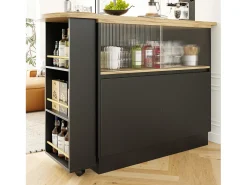 Online Aparador、Móvel de bar giratório e retrátil em MDF - amplo espaço de arrumação - estilo contemporâneo - Móvel De Bar