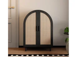 Aparador/sapato - 70 x 40 x 100 cm - com 2 portas vazadas de vime + 3 prateleiras - MDF - natural^Merax Outlet