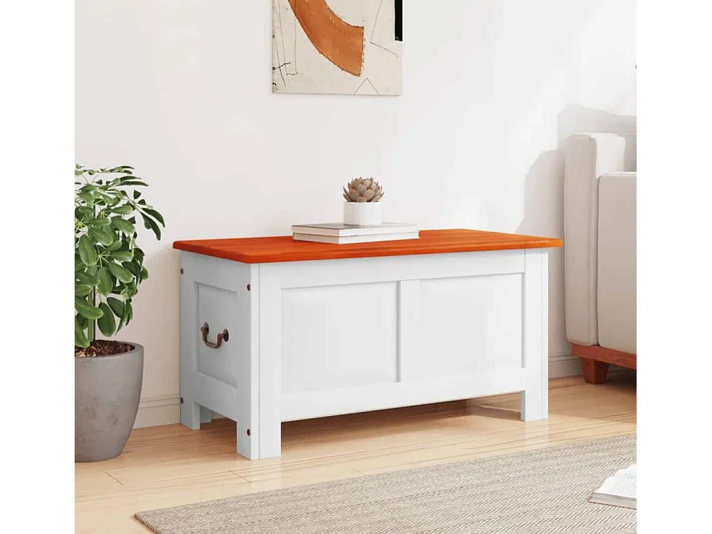 Acessórios De Arrumação*Arca de arrumação c/ tampa acácia maciça castanho e PT953586 Branco