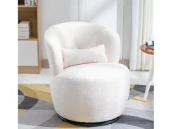 Armacha giradora em tecido de pelúcia branca com travesseiro lombar e pé de metal - máximo 100kg - 65x65x73cm*DripeX Best