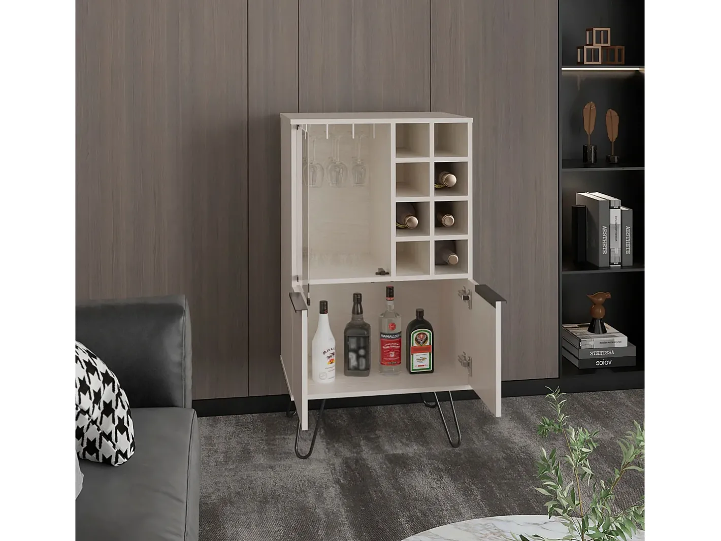 armário bar em melamina aster com 8 suportes para garrafas, 9 suportes para copos e arrumação inferior , , 109,4 cm X 59,6 cm X 40 cm*TuHome New