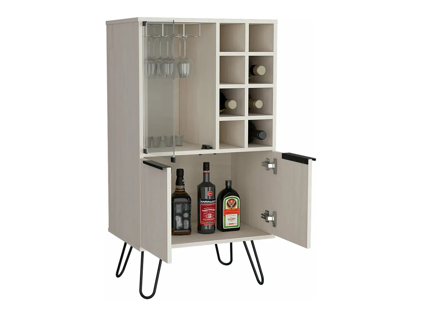 armário bar em melamina aster com 8 suportes para garrafas, 9 suportes para copos e arrumação inferior , , 109,4 cm X 59,6 cm X 40 cm*TuHome New