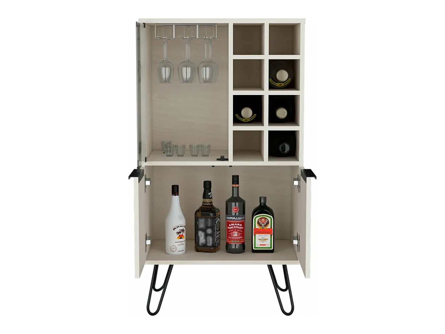 armário bar em melamina aster com 8 suportes para garrafas, 9 suportes para copos e arrumação inferior , , 109,4 cm X 59,6 cm X 40 cm*TuHome New