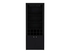 TuHome Vitrina*Armário bar em melamina Nebo com 4 prateleiras, 2 portas, 10 suportes para garrafas e 8 suportes para copos, , 190 cm X 75 cm X 36.5 cm Preto
