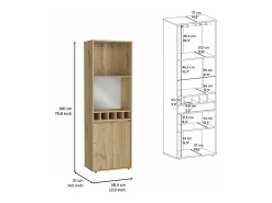 Armário bar em melamina Prana com 4 prateleiras, 2 portas, 4 suportes para garrafas e 6 suportes para copos, , 180 cm X 58.4 cm X 37 cm^TuHome Outlet