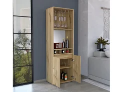 Armário bar em melamina Prana com 4 prateleiras, 2 portas, 4 suportes para garrafas e 6 suportes para copos, , 180 cm X 58.4 cm X 37 cm^TuHome Outlet