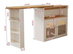 Armário bar giratório - 2 portas, 3 prateleiras de armazenamento e nicho - Tampo com efeito madeira MDF - LEDs - Natural e*Merax