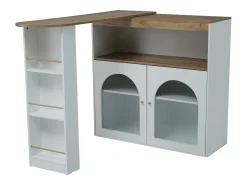 Armário bar giratório - 2 portas, 3 prateleiras de armazenamento e nicho - Tampo com efeito madeira MDF - LEDs - Natural e*Merax