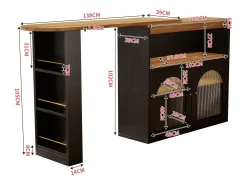 Armário bar giratório - 2 portas, 3 prateleiras de armazenamento e nicho - Tampo com efeito madeira MDF - LEDs - Natural e^Merax Outlet