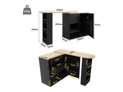 Armário bar giratório - uma porta, 2 gavetas, 3 prateleiras e 2 nichos - Tampo com efeito madeira MDF - 138 cm/105x39x102 cm -^Merax Clearance