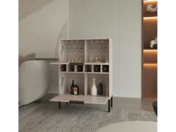 Sale Armário bar Lyrata em melamina com prateleira para vinhos, suporte para copos e 4 prateleiras , 110 cm X 80 cm X 35 cm , / prateado Móvel De Bar