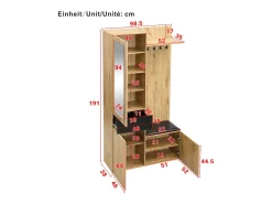 Armário com espelho - 98,5 x 38 x 191 cm - com sapateira + gaveta + 2 portas + banco - MDF - natural^Merax Best