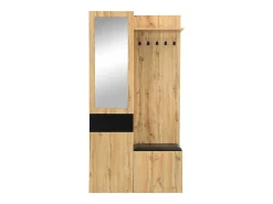Armário com espelho - 98,5 x 38 x 191 cm - com sapateira + gaveta + 2 portas + banco - MDF - natural^Merax Best