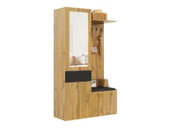 Armário com espelho - 98,5 x 38 x 191 cm - com sapateira + gaveta + 2 portas + banco - MDF - natural^Merax Best