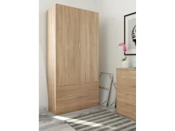 Armário Darest, Armário de quarto com 2 portas e 2 gavetas, Móveis de quarto com barra suspensa, 81x52h180 cm, Carvalho*Dmora Best