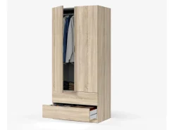 Armário Darest, Armário de quarto com 2 portas e 2 gavetas, Móveis de quarto com barra suspensa, 81x52h180 cm, Carvalho*Dmora Best