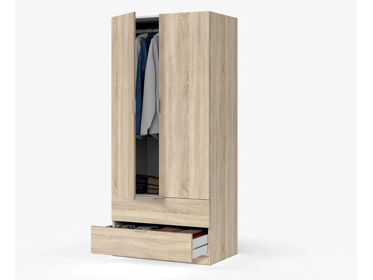 Armário Darest, Armário de quarto com 2 portas e 2 gavetas, Móveis de quarto com barra suspensa, 81x52h180 cm, Carvalho*Dmora Best