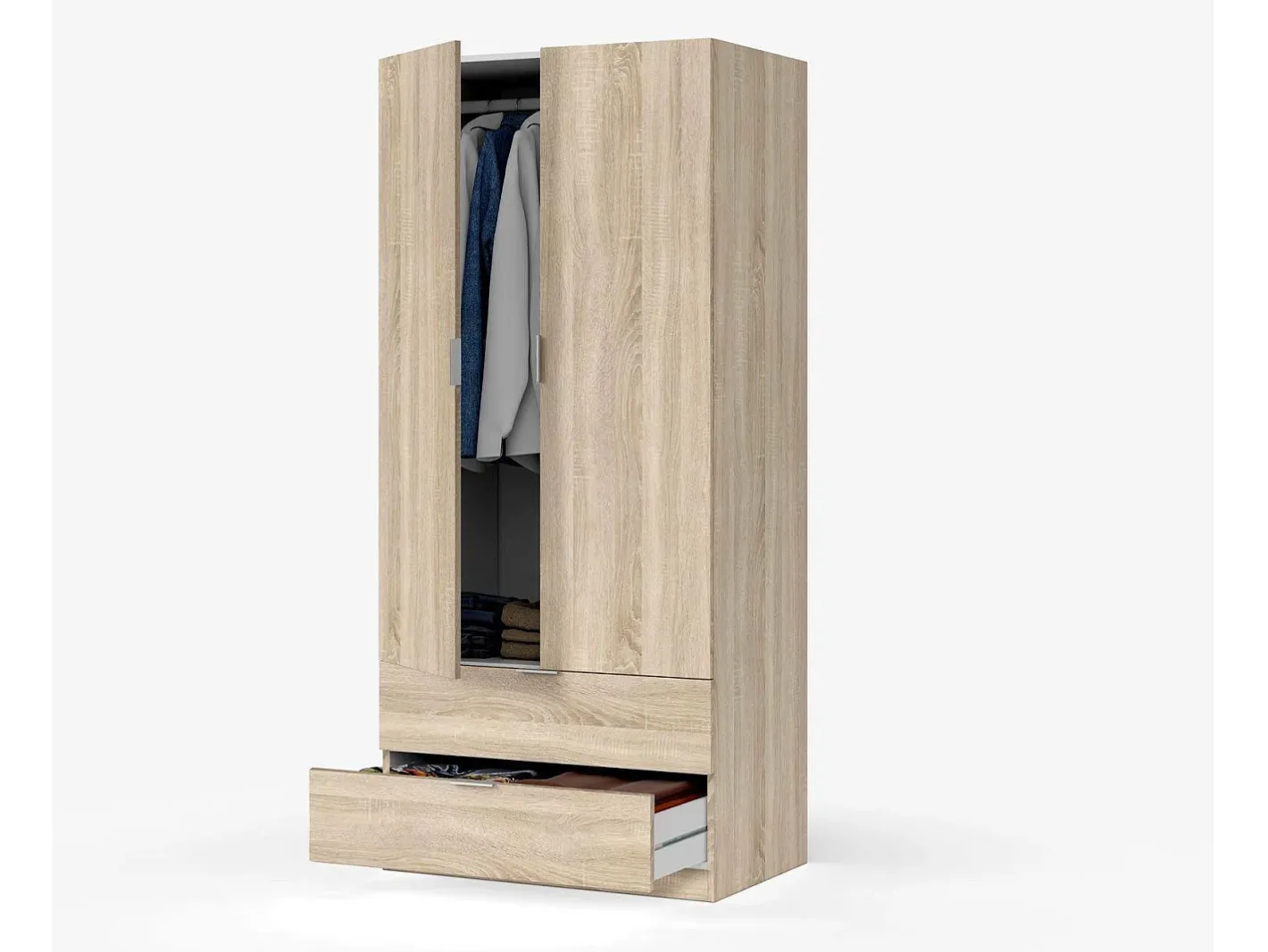 Armário Darest, Armário de quarto com 2 portas e 2 gavetas, Móveis de quarto com barra suspensa, 81x52h180 cm, Carvalho*Dmora Best