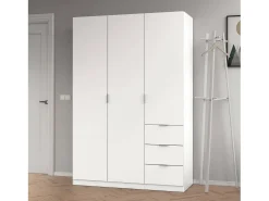 Armário Ddermak, guarda-roupa de quarto com 3 portas e 3 gavetas, armário com 3 prateleiras e varão, 135x52h200 cm,^Dmora New