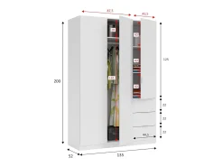 Armário Ddermak, guarda-roupa de quarto com 3 portas e 3 gavetas, armário com 3 prateleiras e varão, 135x52h200 cm,^Dmora New