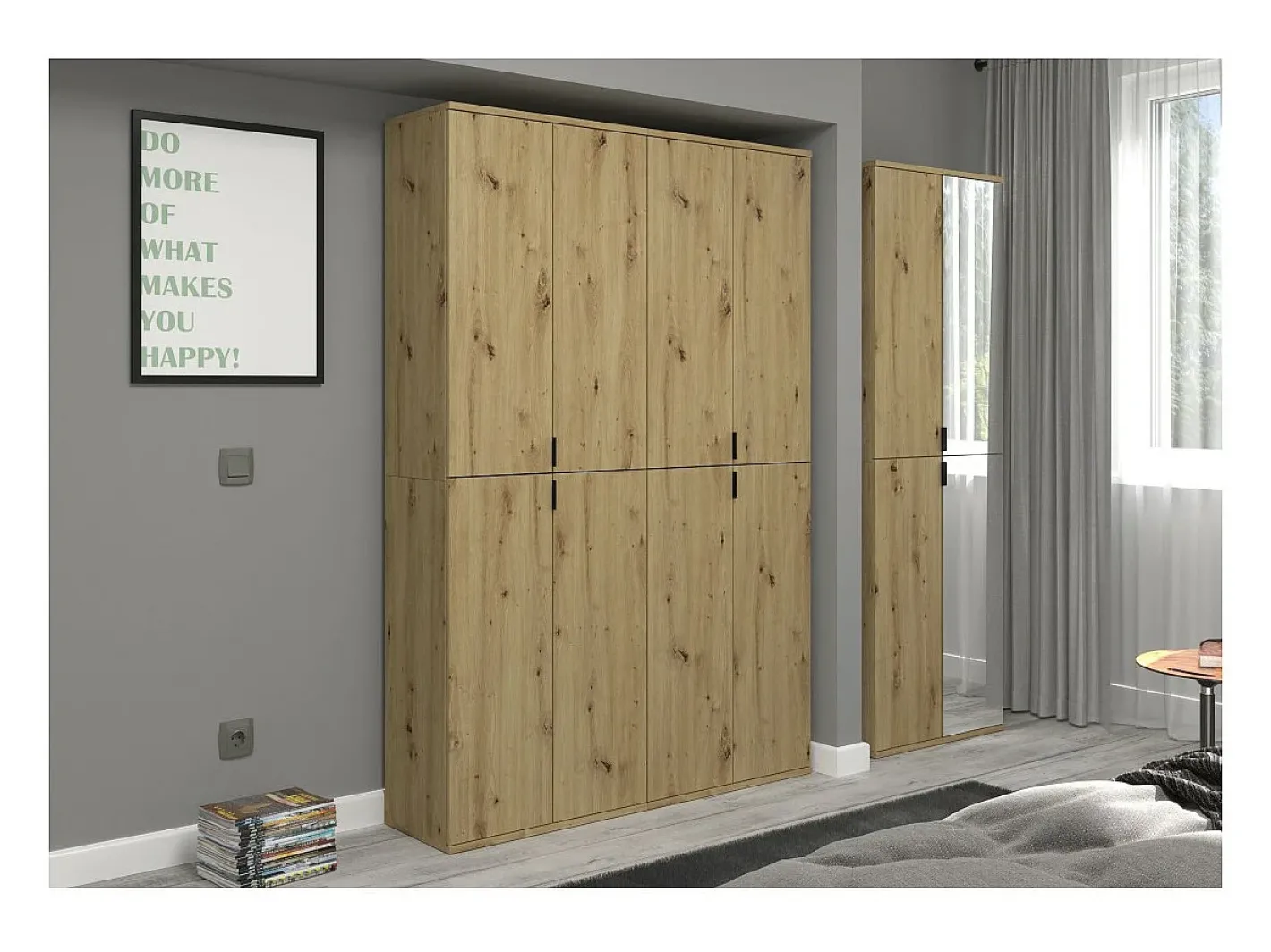 Armário de 2 portas com espelho – Carvalho claro – BODITE*Meublorama Discount