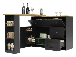 Armário de bar extensível - 138-204 x 39 x 105 cm - com prateleira para lanches + 2 gavetas + 2 portas - MDF + Metal -*Merax Discount