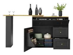 Armário de bar extensível - 138-204 x 39 x 105 cm - com prateleira para lanches + 2 gavetas + 2 portas - MDF + Metal -*Merax Discount