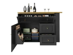 Armário de bar extensível - 138-204 x 39 x 105 cm - com prateleira para lanches + 2 gavetas + 2 portas - MDF + Metal -*Merax Discount