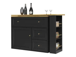 Armário de bar extensível - 138-204 x 39 x 105 cm - com prateleira para lanches + 2 gavetas + 2 portas - MDF + Metal -*Merax Discount