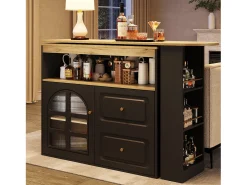 Armário de bar giratório - 204 x 39 x 104 cm - com 2 gavetas + 1 porta + 3 prateleiras para lanches - MDF -*Merax Discount