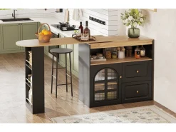 Armário de bar giratório - 204 x 39 x 104 cm - com 2 gavetas + 1 porta + 3 prateleiras para lanches - MDF -*Merax Discount