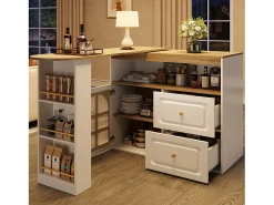 Armário de bar giratório - 204 x 39 x 104 cm - com 2 gavetas + 1 porta + 3 prateleiras para lanches - MDF - Móvel De Bar