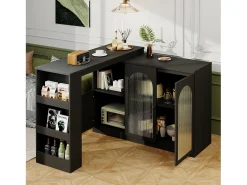 Armário de bar giratório - 3 portas e prateleiras de armazenamento - MDF, madeira e vidro - para sala de jantar ou sala de estar -^Merax