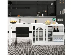 Sale Armário de bar giratório preto - Mesa de bar com 2 portas de vidro e 2 compartimentos de arrumação abertos - tampo giratório Móvel De Bar