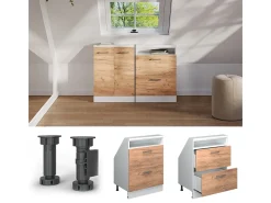 Vicco Móvel De Arrumação*Armário de cozinha para sótão inclinado carvalho goldkraft 60x46x81.6 r-line Natural escuro