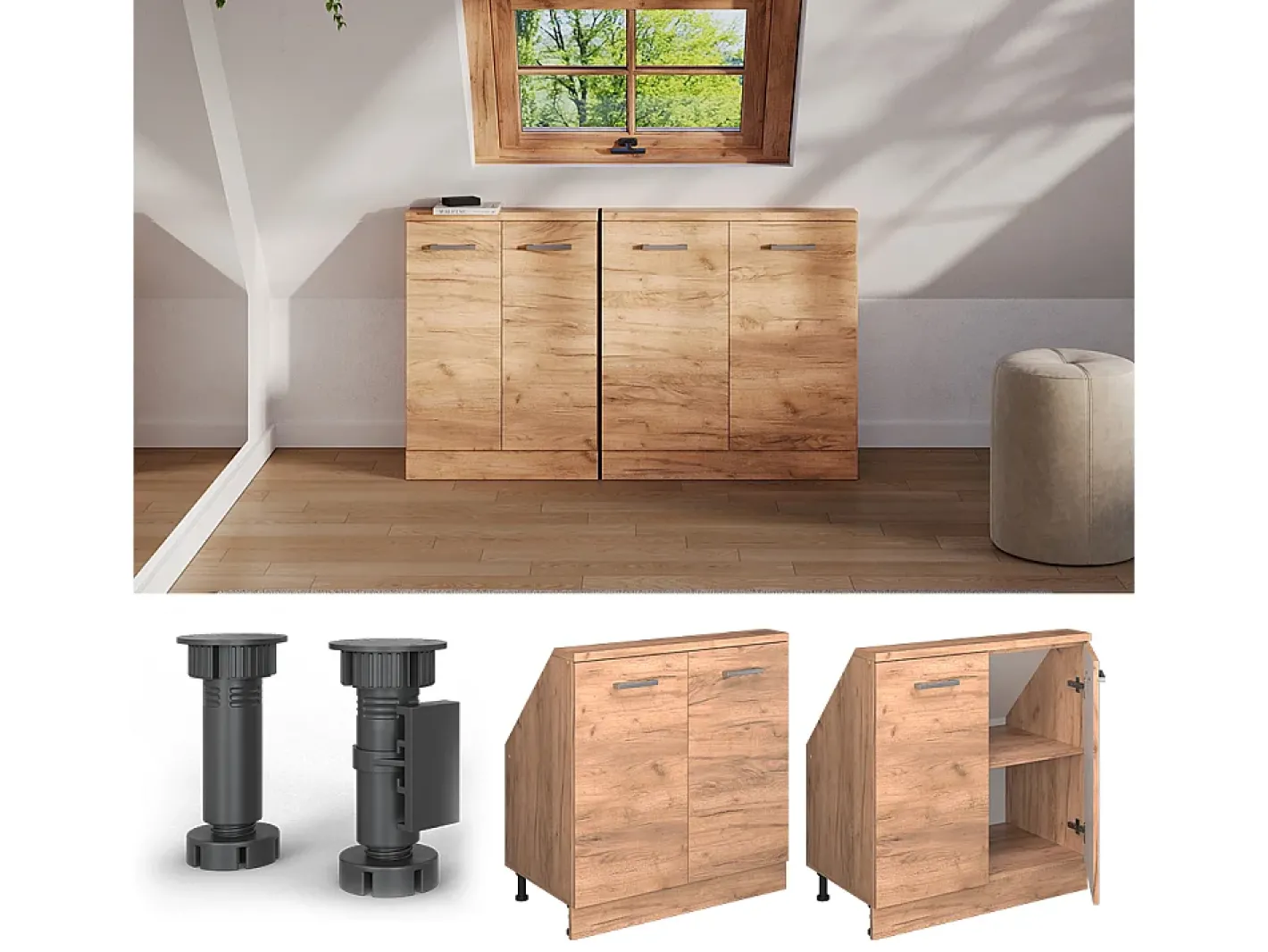 Armário de cozinha para sótão inclinado carvalho goldkraft 80x46x81.6 r-line Móvel De Arrumação